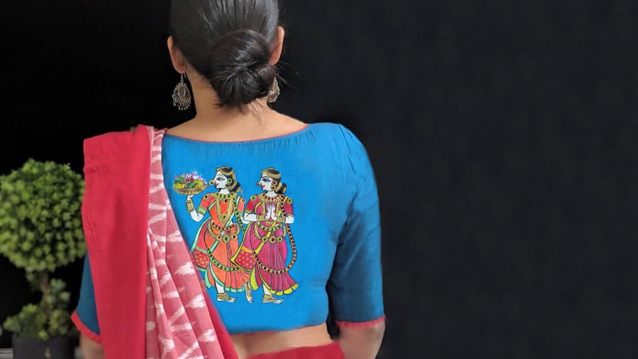 Tanjore Style Fabric Painting #50 l Beautiful Pattachitra motif in Tanjore style painting on blouse