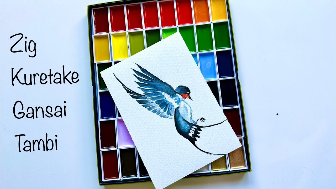 Zig Kuretake Gansai Tambi 48-Color Watercolor Set Review-Unboxing / Painting a Bird with Watercolors