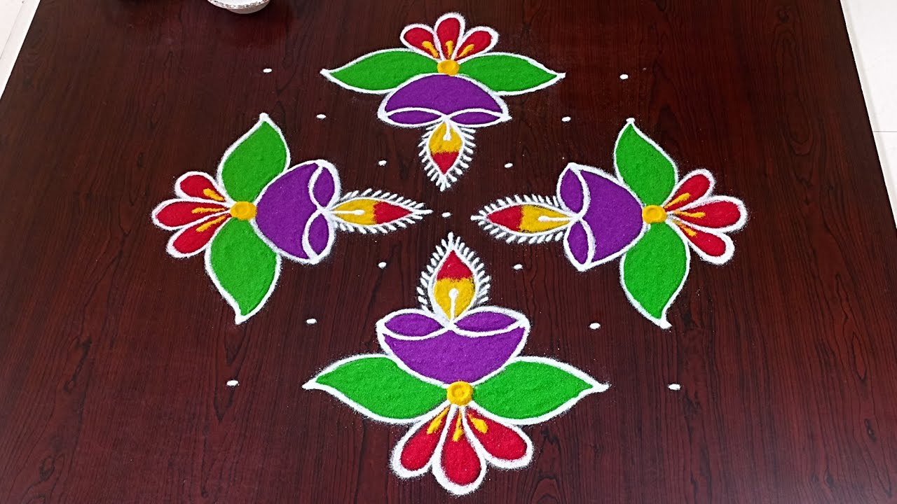 Beautiful Diwali diya rangoli with 7×7dots|easy dheepavali rangoli|dheepam muggulu|#Rang Kaa Rangoli