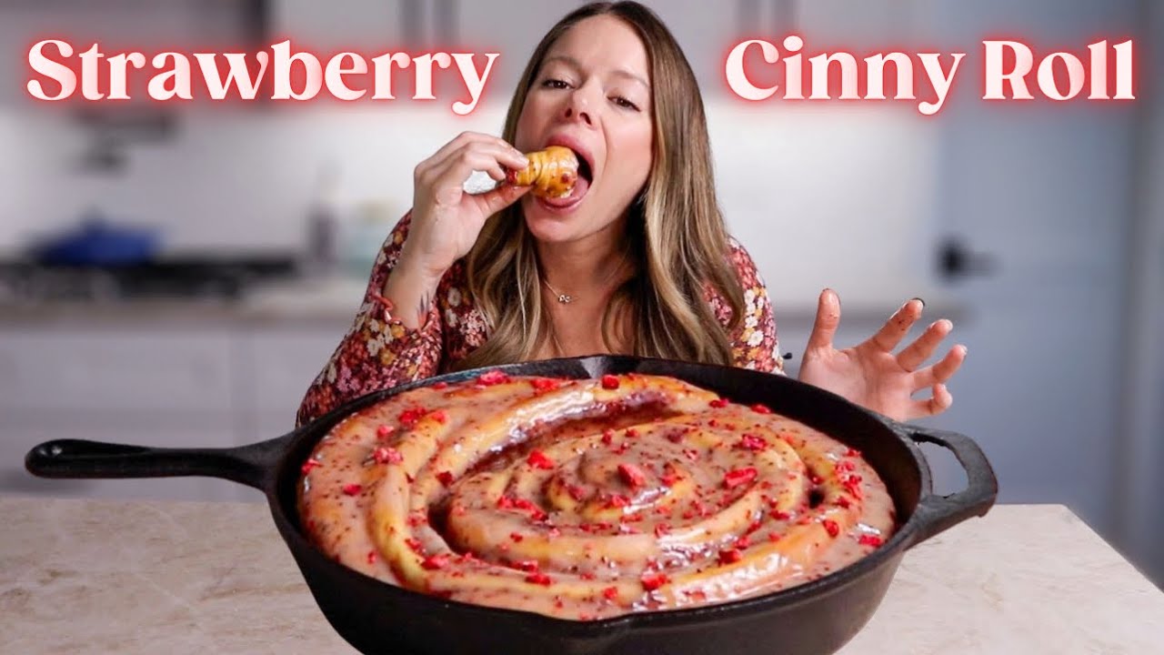I Made a GIANT Strawberry Cinnamon Roll for Valentine's Day 🥰