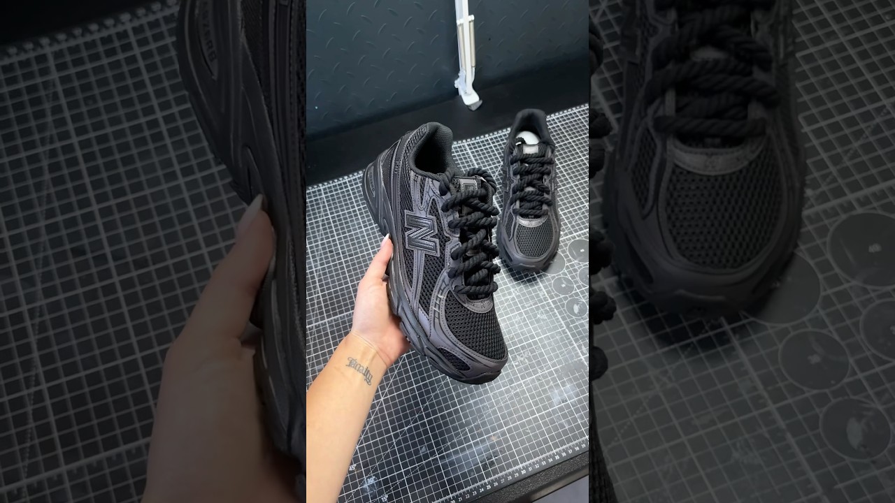 BLACK ON BLACK - New balance 740 updated with rope laces 👟🖤 #shorts