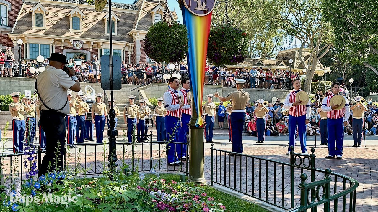 4th of July Patriotic Flag Retreat w/ 1st Marine Division Band | Disneyland 2024  4K