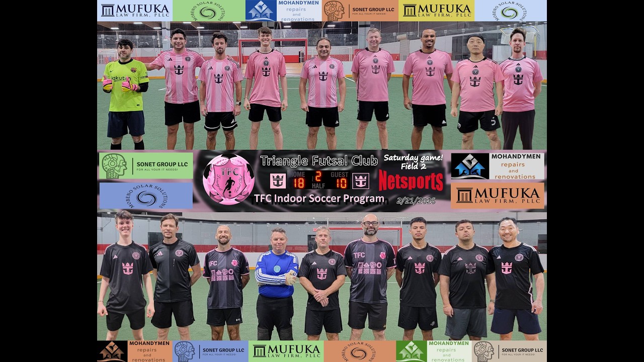 2/21/2026 Saturday 6:45am - Triangle Futsal Club (TFC) - 7v7 indoor soccer, field 2 (Full Game)