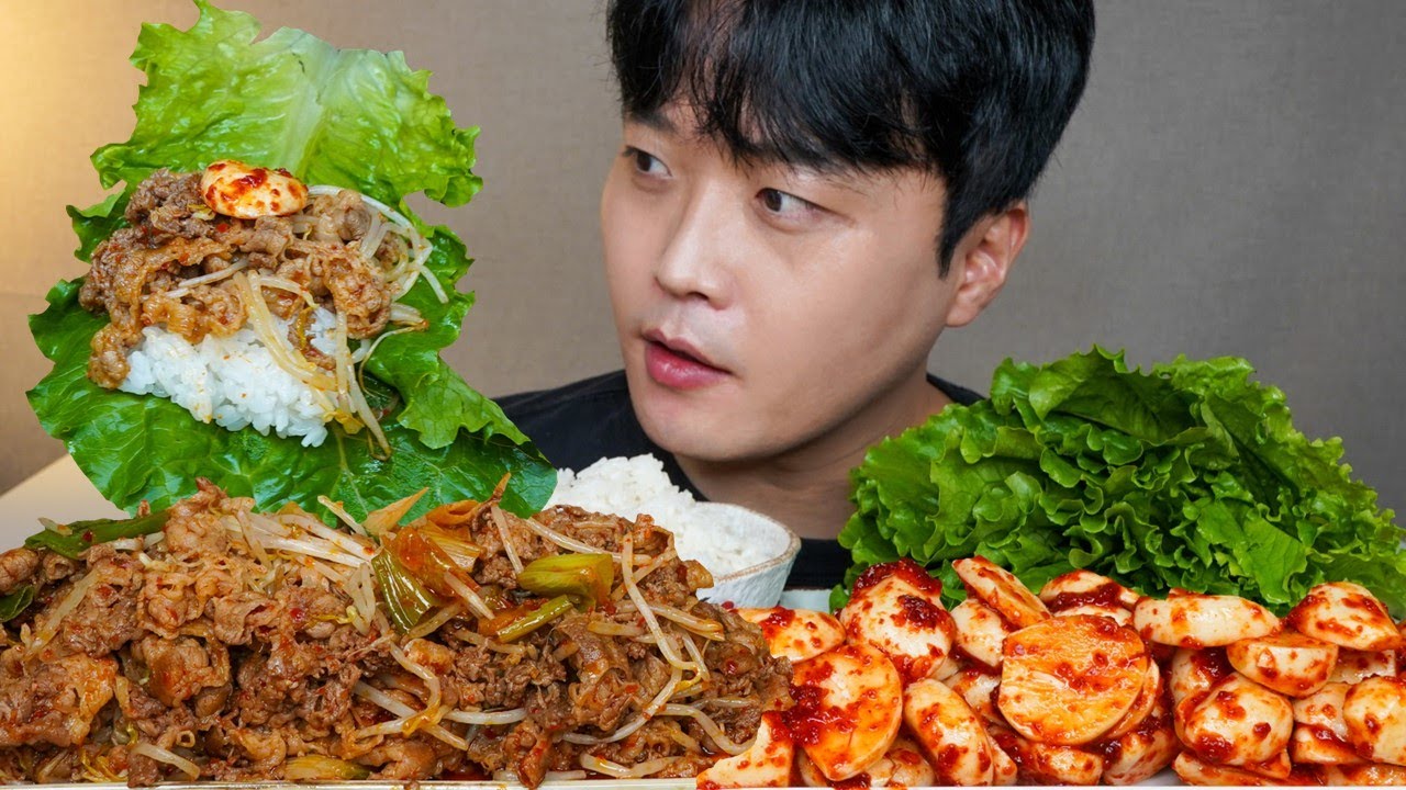 아내표 집밥🍚 매운 우삼겹숙주볶음 마늘김치 상추쌈 요리 먹방 Spicy Stir-fried Beef Loin Garlic Kimchi ASMR MUKBANG EATING SHOW