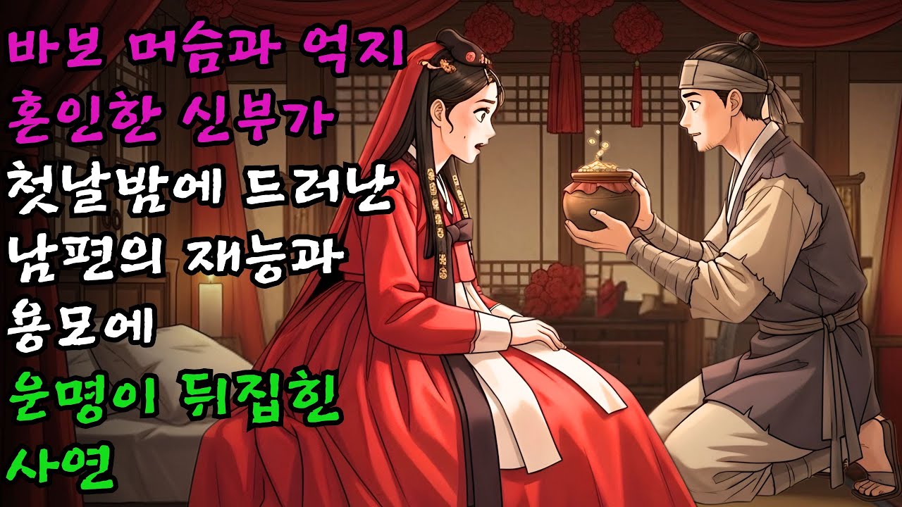 억지로 바보 머슴과 혼인하고 눈물로 첫날밤을 맞이한 신부가 남편의 수려한 용모와 유창한 글 솜씨에 기절초풍한 사연 | 선결혼 후연애 #야담#민담#전설#설화