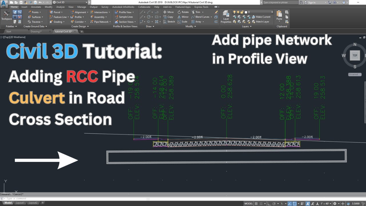 Road Design: Adding RCC Pipe and Culvert in Cross Section & Profile - Civil 3D