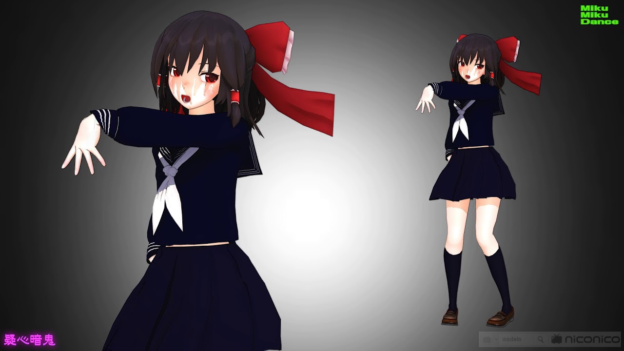 【MMD】疑心暗鬼【霊夢制服＋水着改変モデル】1080p