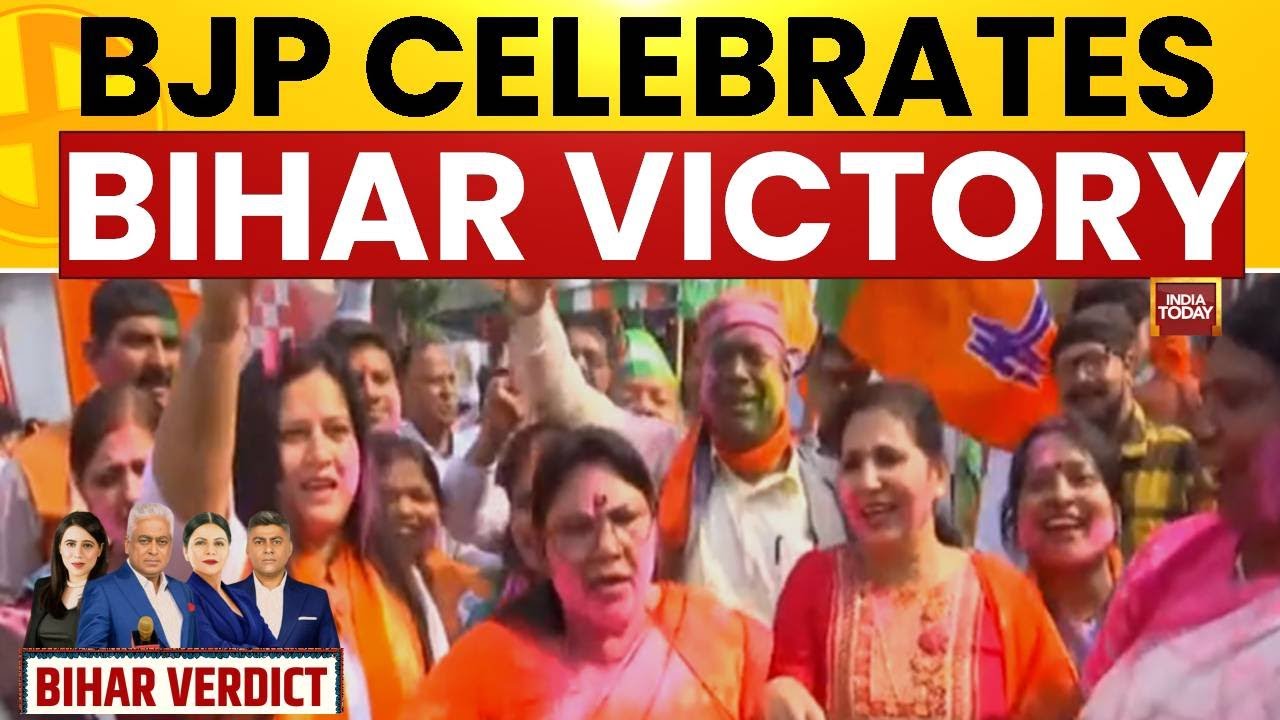 Bihar Election Results: BJP Celebrates Landslide NDA Win in Patna, Suspense Over Next Chief Minister