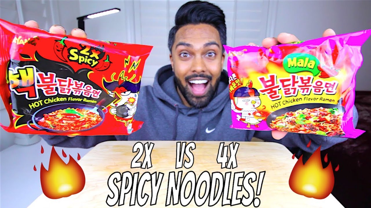 4X SPICY MALA FIRE NOODLES CHALLENGE | MUKBANG