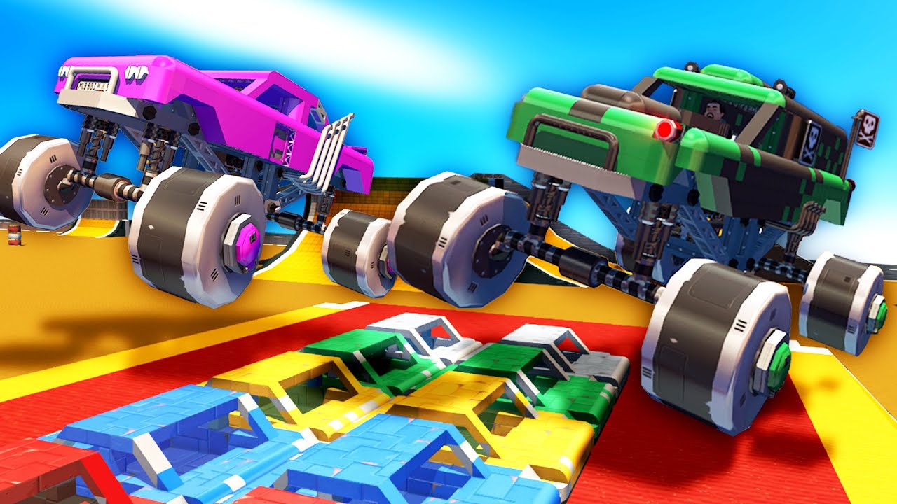 Monster Truck Stunt Race vs Self-Driving Truck!