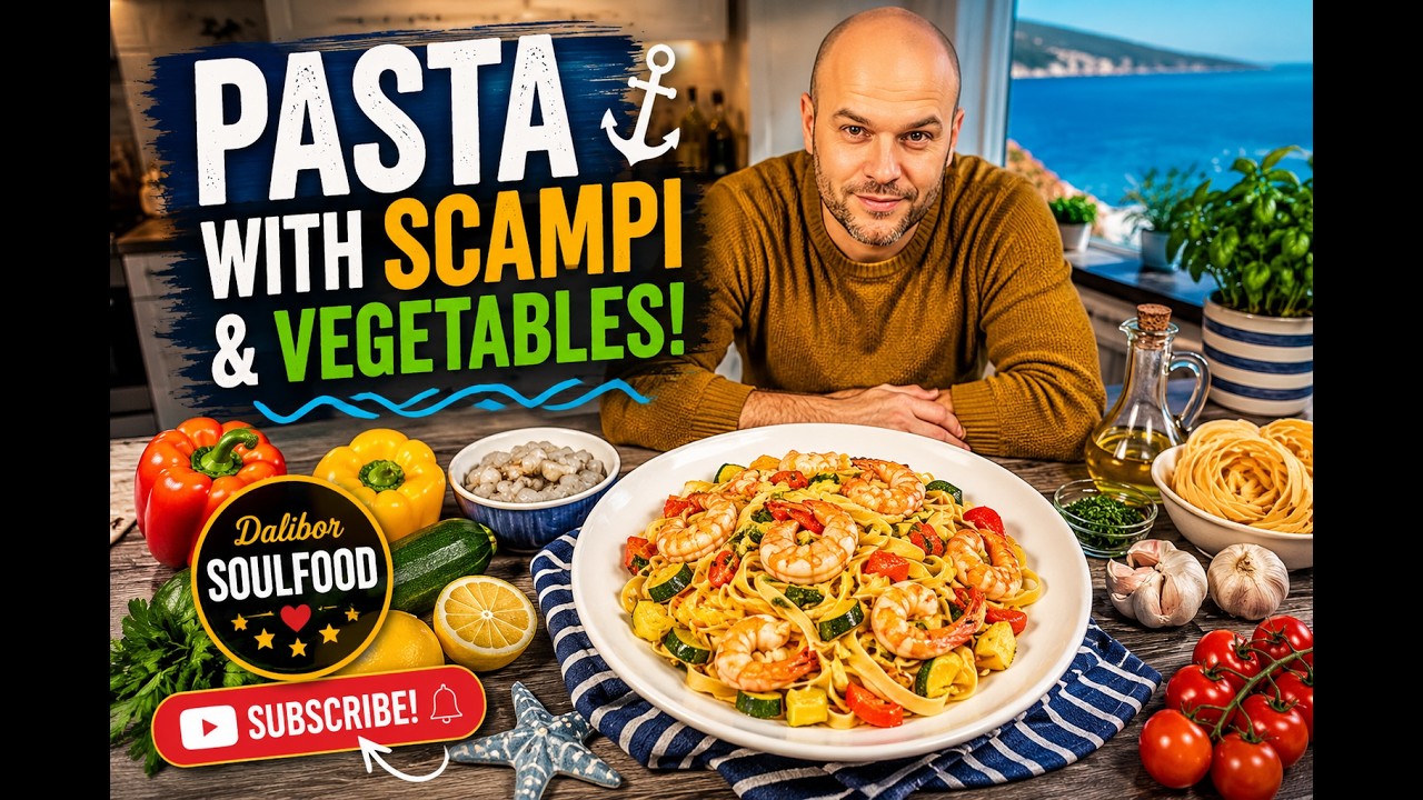 Паста с креветками и овощами. Pasta sa skampima i povrcem.