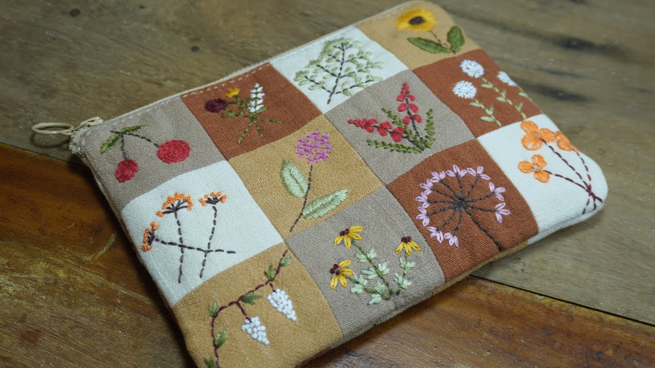 DIY Patchwork Purse with 12 Easy Embroidery Designs