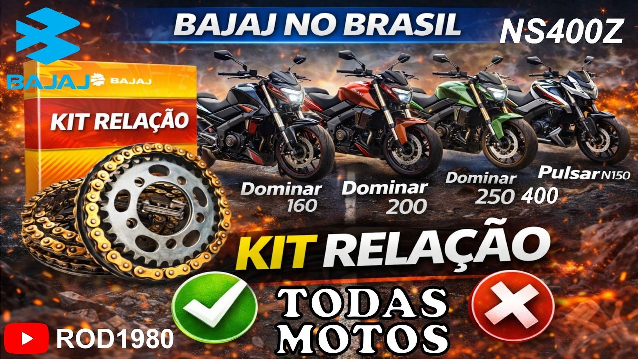 KIT TRANSMIÇÃO/RELAÇÃO TODAS AS MOTOS DA BAJAJ