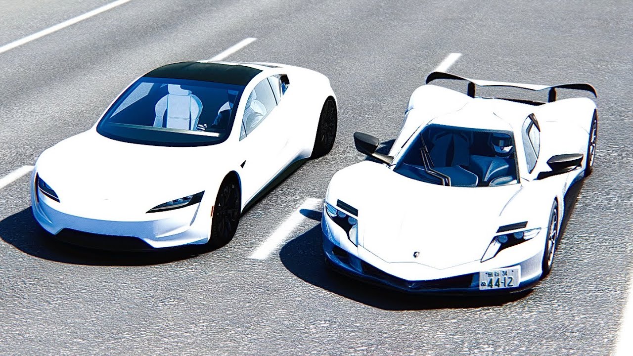 Aspark Owl vs Tesla Roadster at 20 KM Drag Race