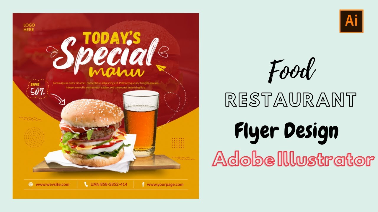 How to Design Restaurant Flyer Design in Adobe Illustrator | Food Restaurant Poster Design