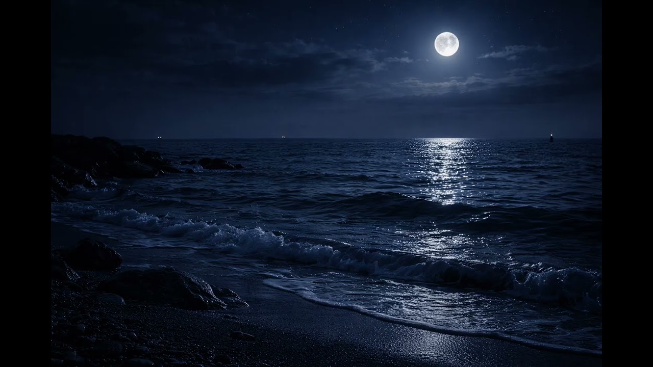 Gentle Ocean Waves at Night 🌊 Calm Sea Sounds for Deep Sleep (1 Hour)