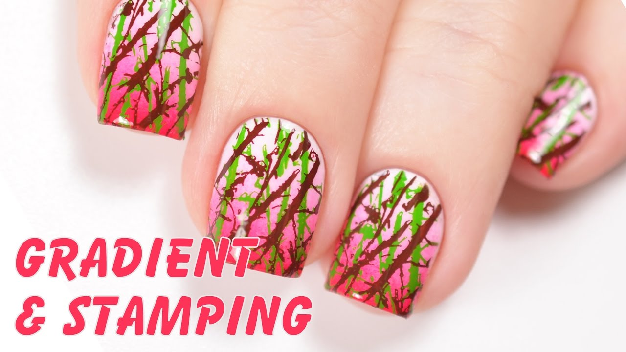 Gradient & Stamping Nail Art - Градиент и двойной стемпинг с прозрачным штампом