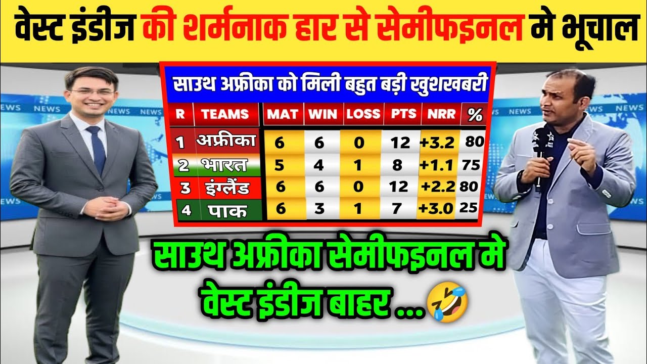 T20 World Cup points table साउथ अफ्रीका जीत से वेस्ट इंडीज सेमीफइनल से बाहर india semifinal chances