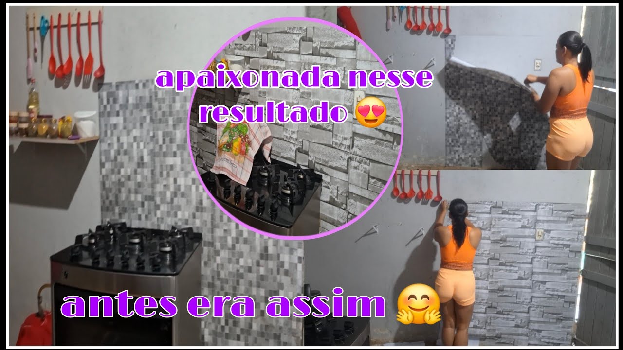 VEM COMIGO TRANSFORMAR A PAREDE DA MINHA COZINHA COM PAPEL DE PAREDE! AMEI O RESULTADO 