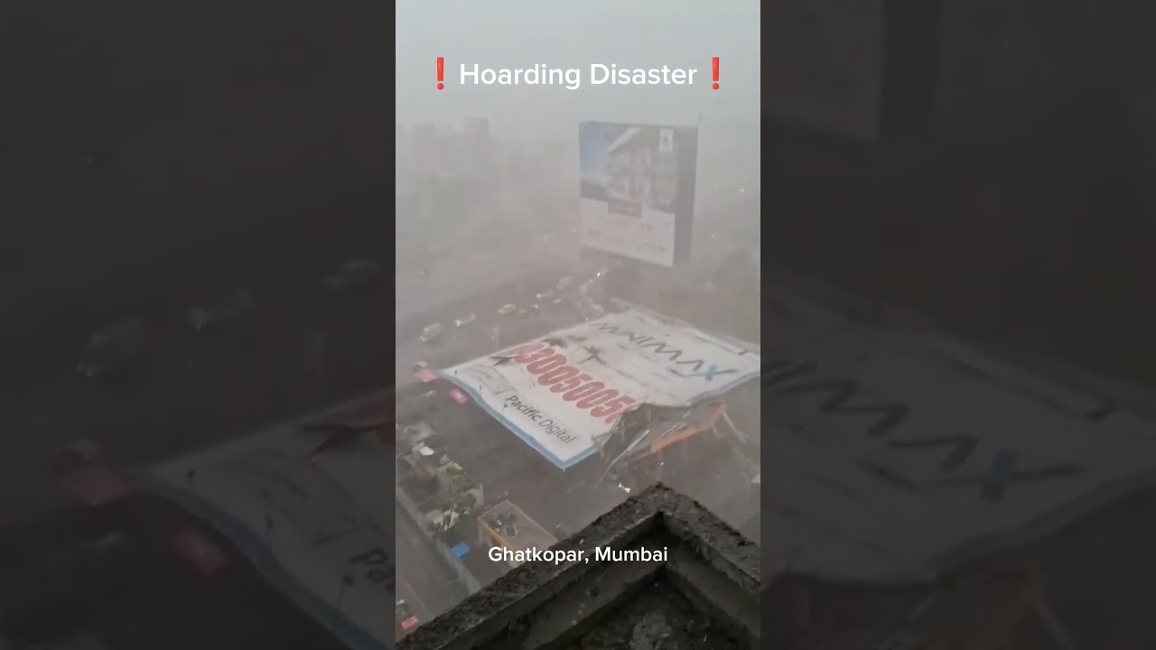 Huge advertising hoarding collapsed due to heavy wind storm in Ghatkopar, Mumbai