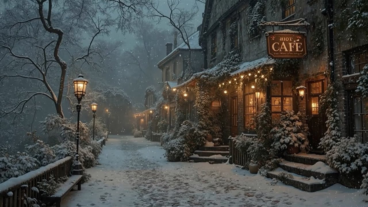 Dark Academia Winter Café ☕ Snowy Street Ambience for Cozy Study, Reading & Deep Focus Music