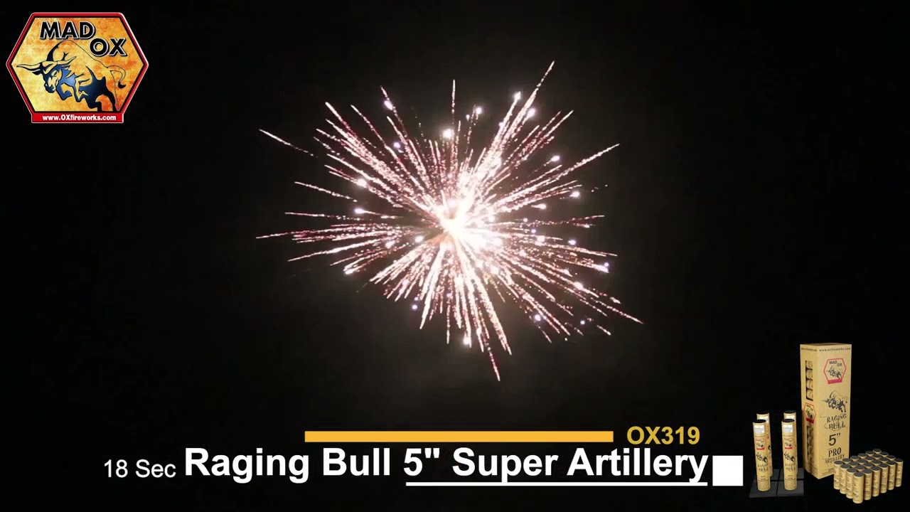 Raging Bull 5 inch Artillery 24 Shot by Mad Ox Fireworks (Reloadable, OX319)
