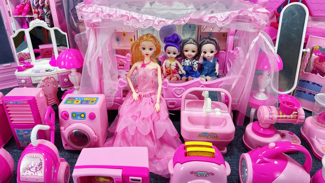 13 Mins Super Healing | Barbie Princess Pink Bed + Pink Wardrobe Toy Assembly Review | ASMR