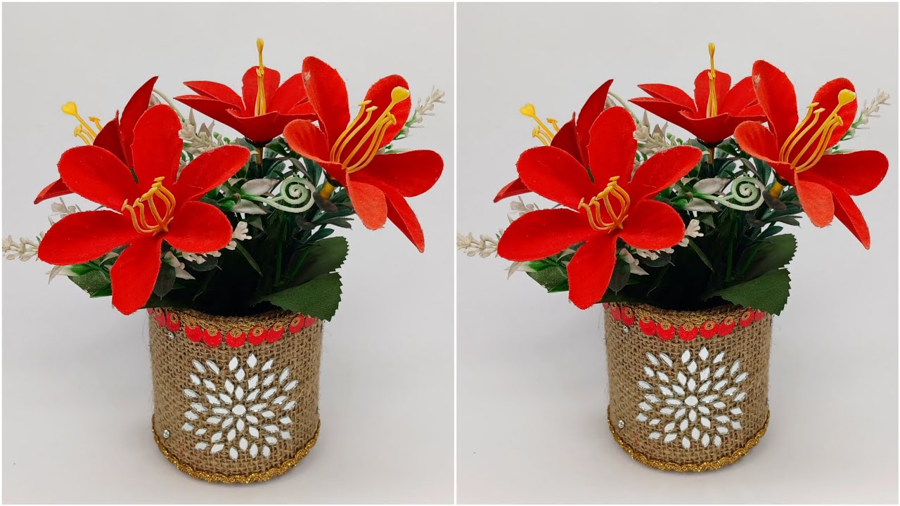 DIY Flower Vase from Jute Bag & Tin Can | Best Out of Waste Craft Idea | Ezze Crafts
