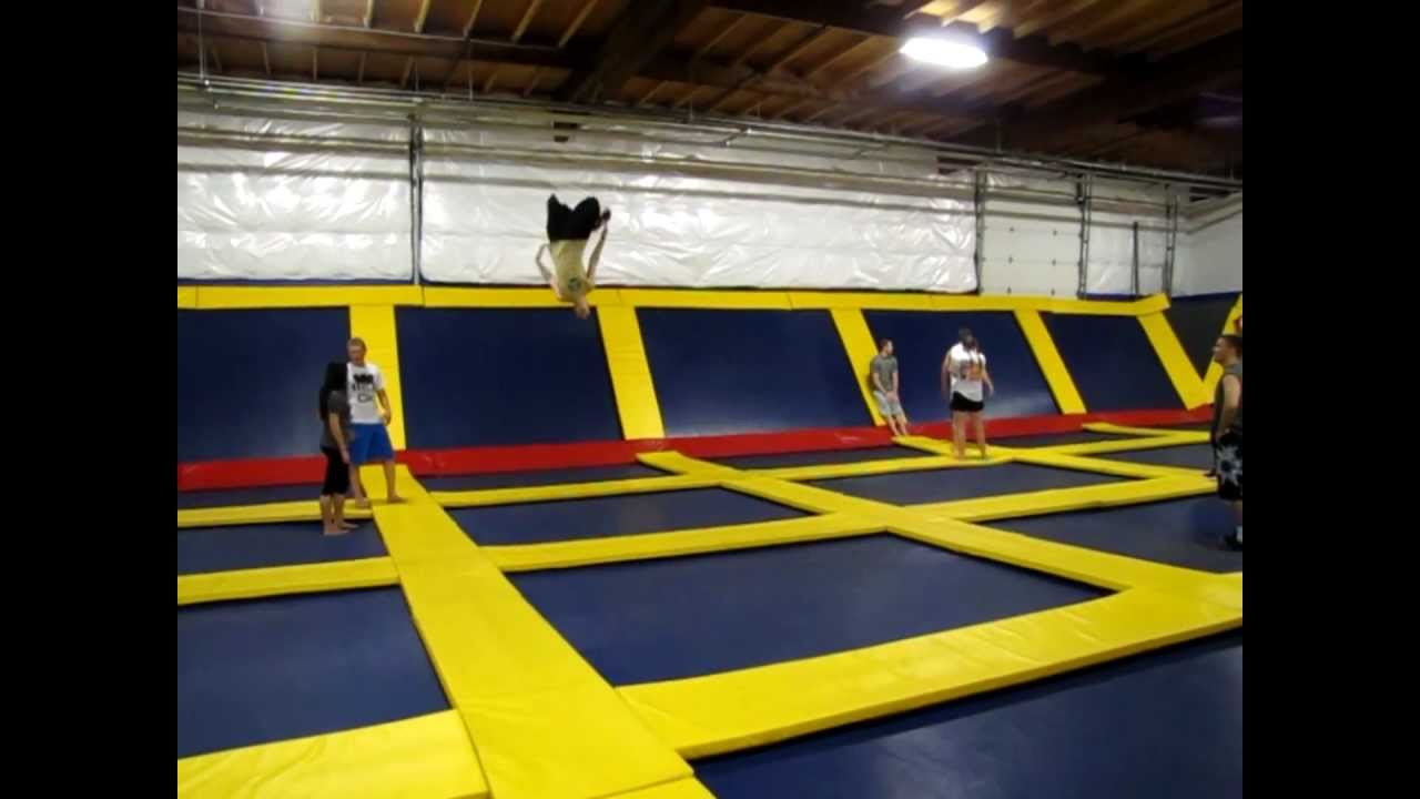 Single, Double and TRIPLE Flips and one EPIC FAIL!  At Sky High Sports Portland, OR