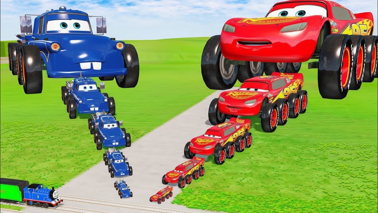 Big & Small Long Reverse Lightning McQueen vs Trains 🚗🚆 | BeamNG.Drive
