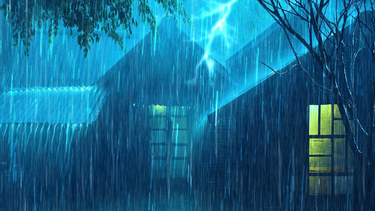 3 Hours Real Rainstorm and Heavy Thunderstorm on Old Tin Roof for Sleeping, Relaxing