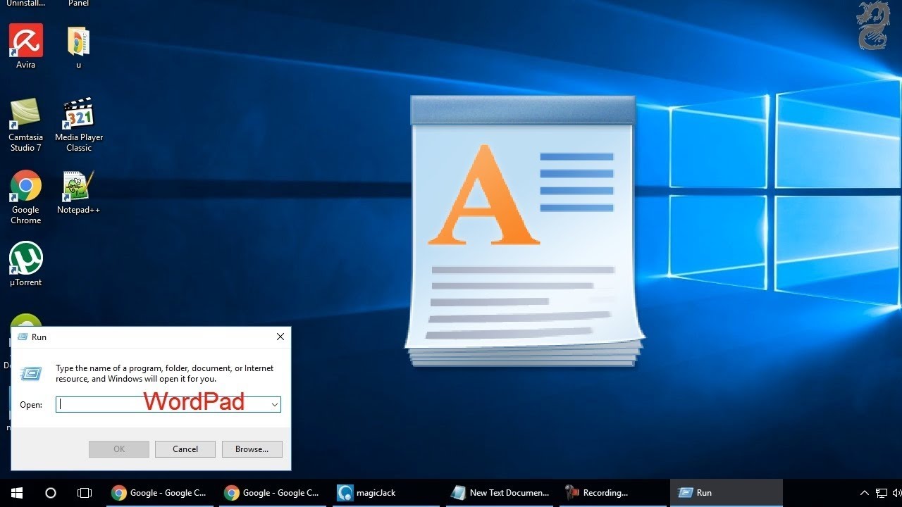 How to open WordPad using run command