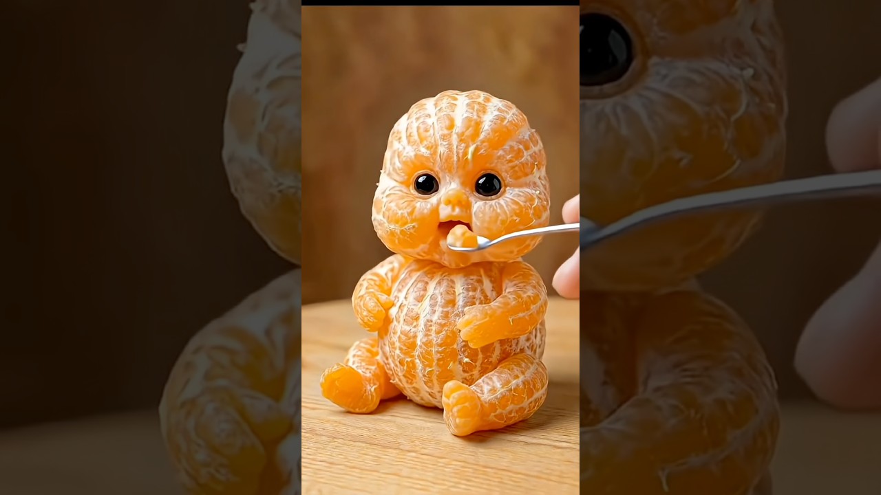 Feeding the Cutest 🍊🍊🍊Tiny Orange Baby! Food Art Comes to Life#FruitArt#FoodCarving#Mandarin Baby