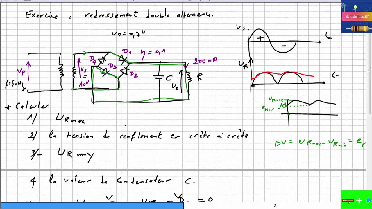 Exercice sur le redressement monophasé  double alternance