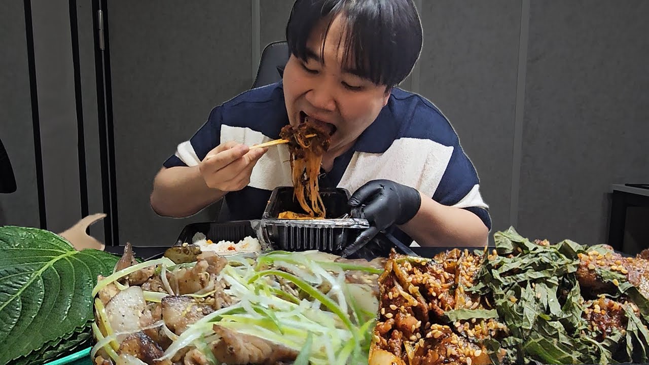 야식으로 직화 제육,돼지 불백에다가 비빔 당면이랑 같이 먹방!! [ Bulgogi Mukbang ]