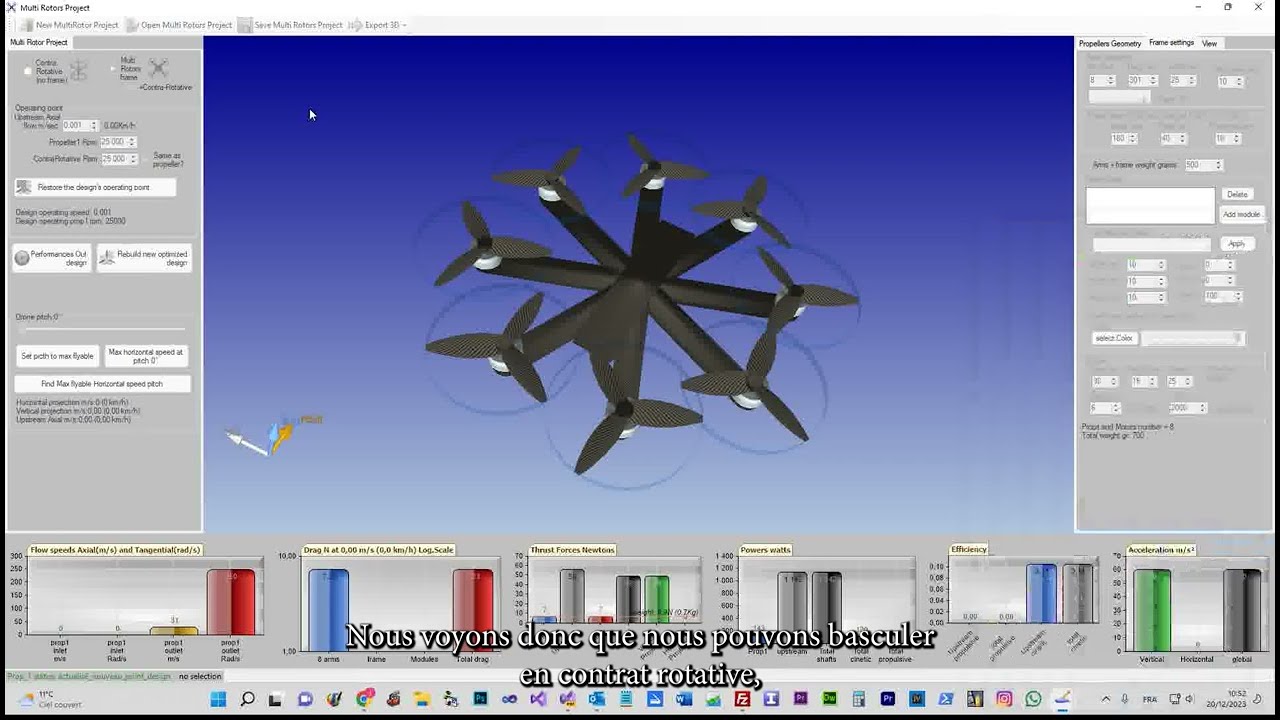 Logiciel design 3D hélices multi rotors, contra rotative, VTVL(Véhicule  décollage vertical)  drone