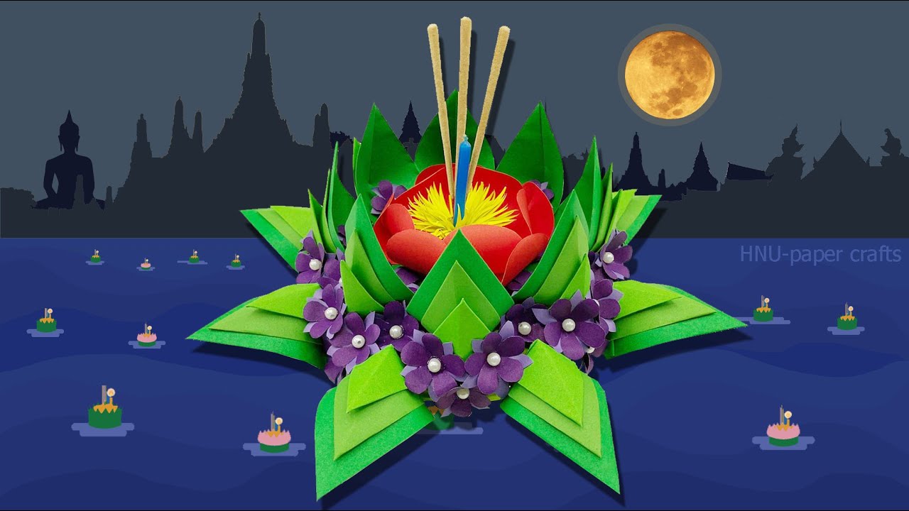 HNU133 กระทงกระดาษ10-Loy Krathong Day-Paper Crafts-DIY Paper-Easy Paper Flowers-ดอกไม้กระดาษติดบอร์ด