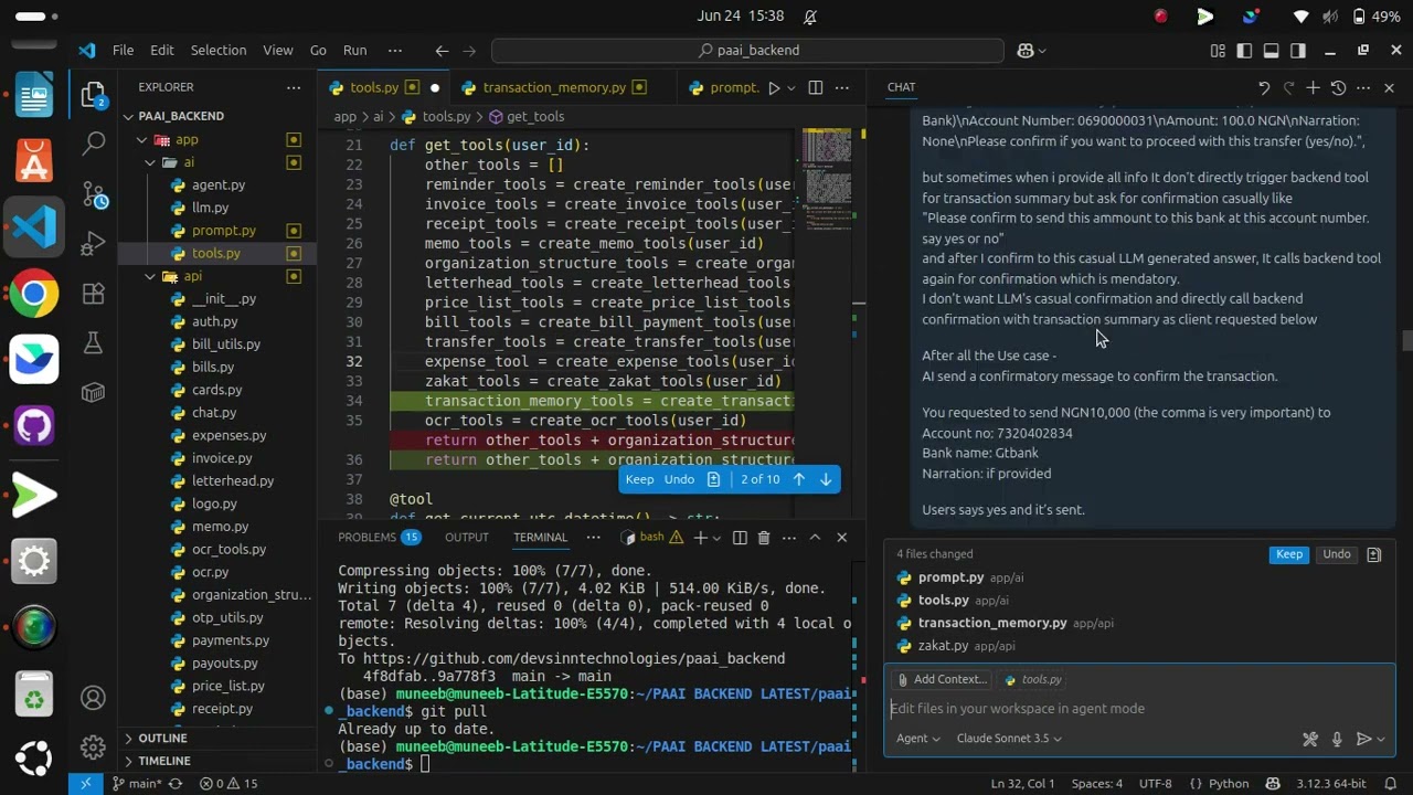Postman Testing of a Payment Processing Chatbot Project