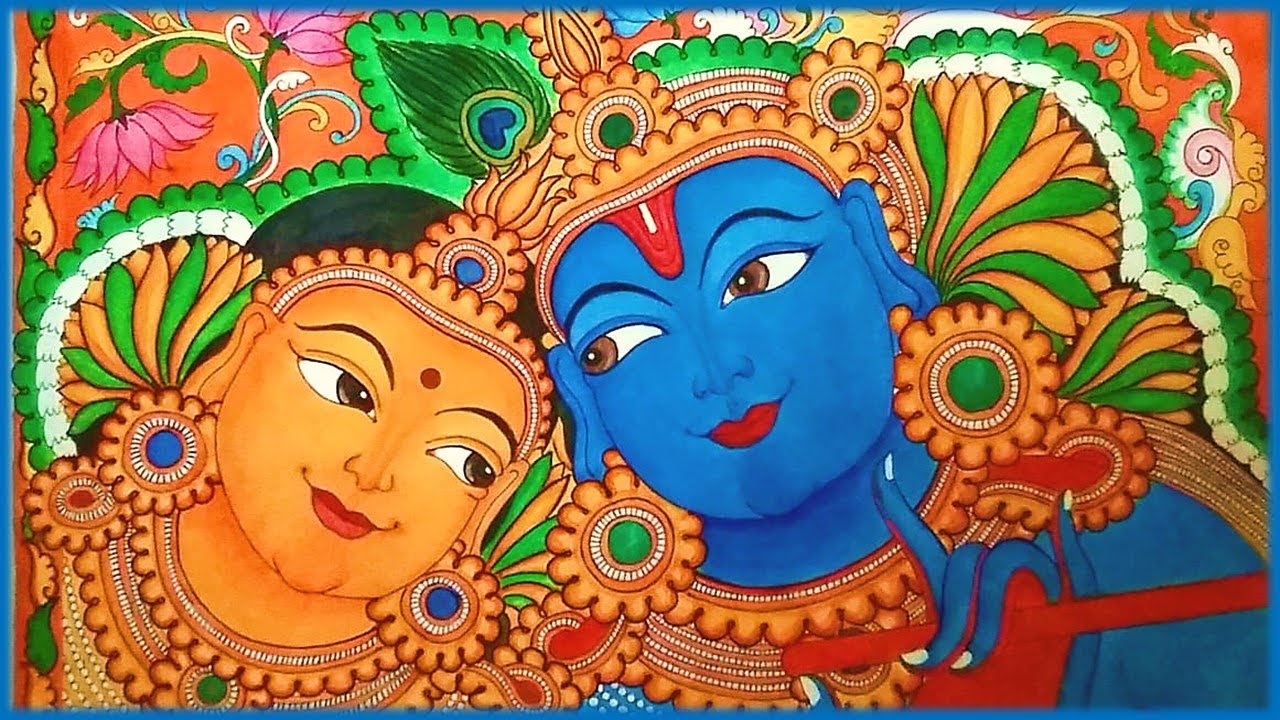 A Radha-Krishna Mural painting attempt by me.