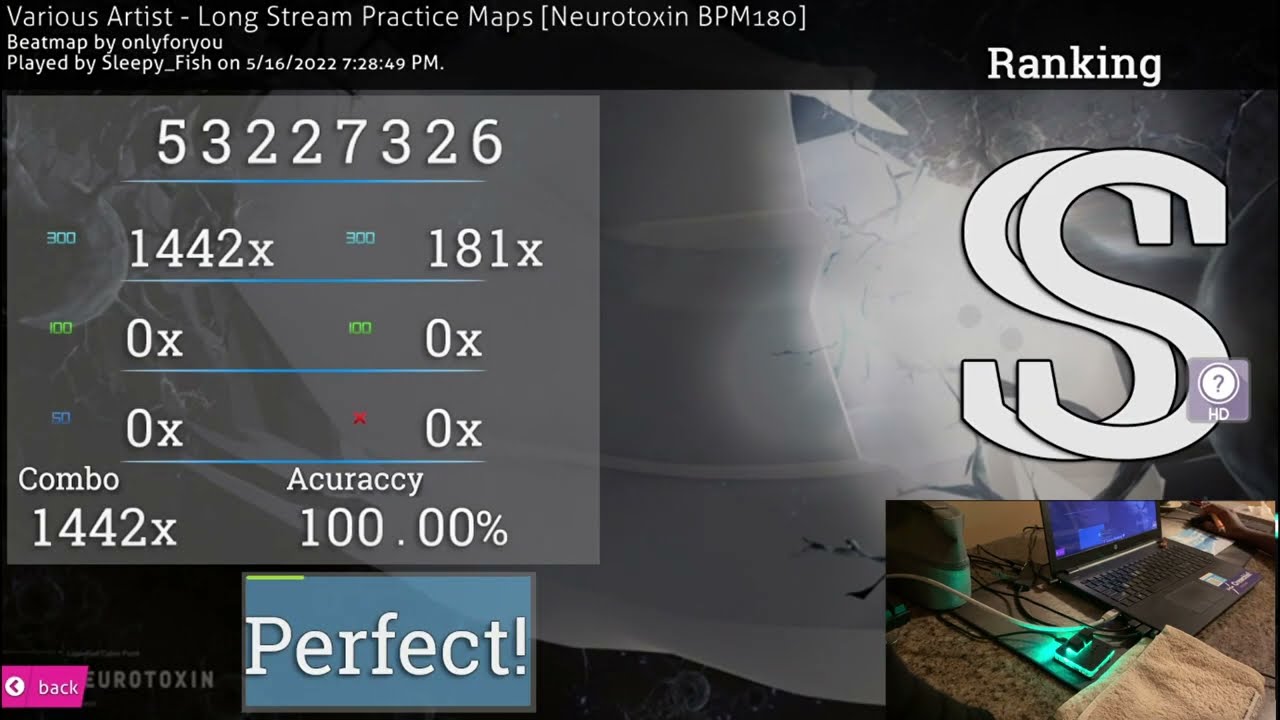 osu! Neurotoxin 180BPM Long Stream Practice +HD 100% SS Liveplay