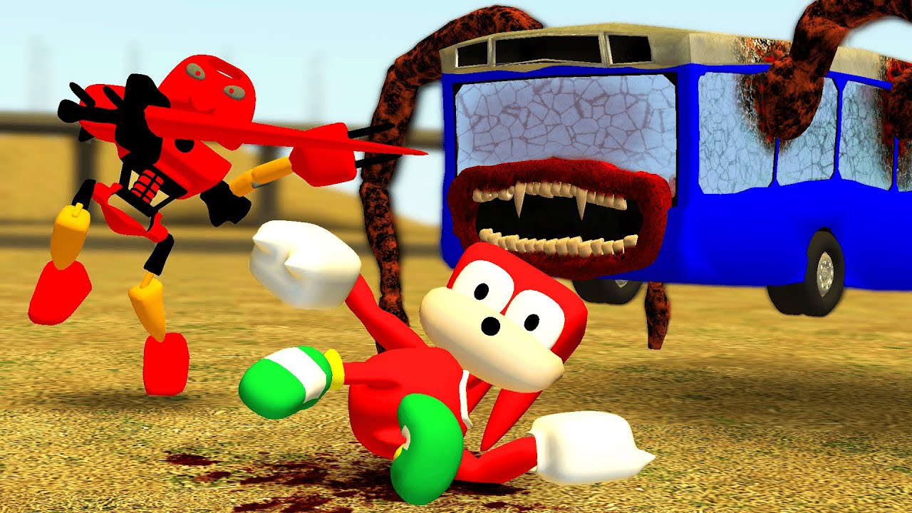 MONSTER BUS EATER VS ALL 3D SANIC CLONES MEMES & SPARTAN KICKING in Garry's Mod !