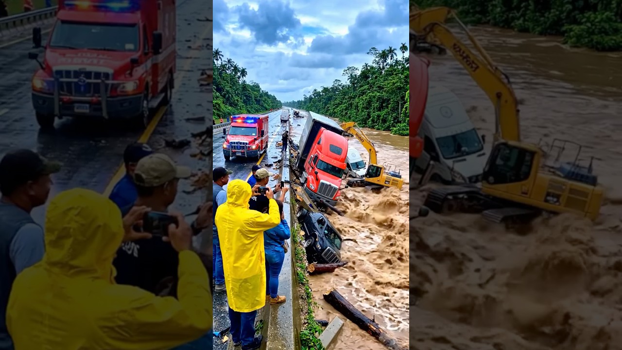 Highway Submerged in Raging Flood Cars Tilted in Waters! #viral #shorts