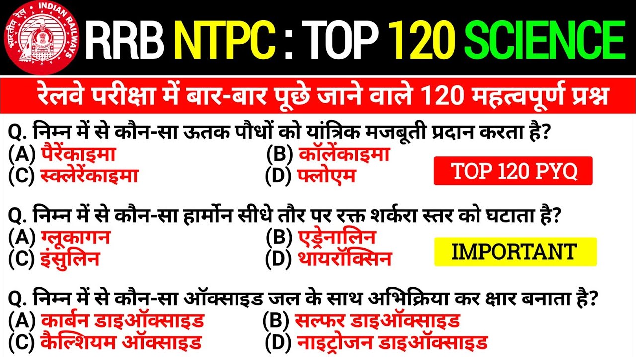 RRB NTPC Science 120 Questions | Railway NTPC CBT-1 Science PYQ 2021 | NTPC Science Class 2024 | GK