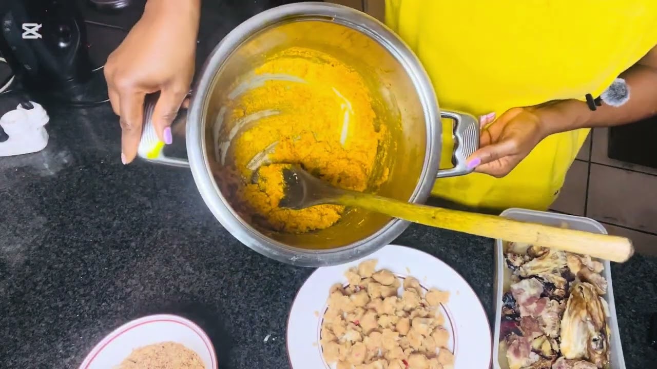 Equsi soup nd goat meat.