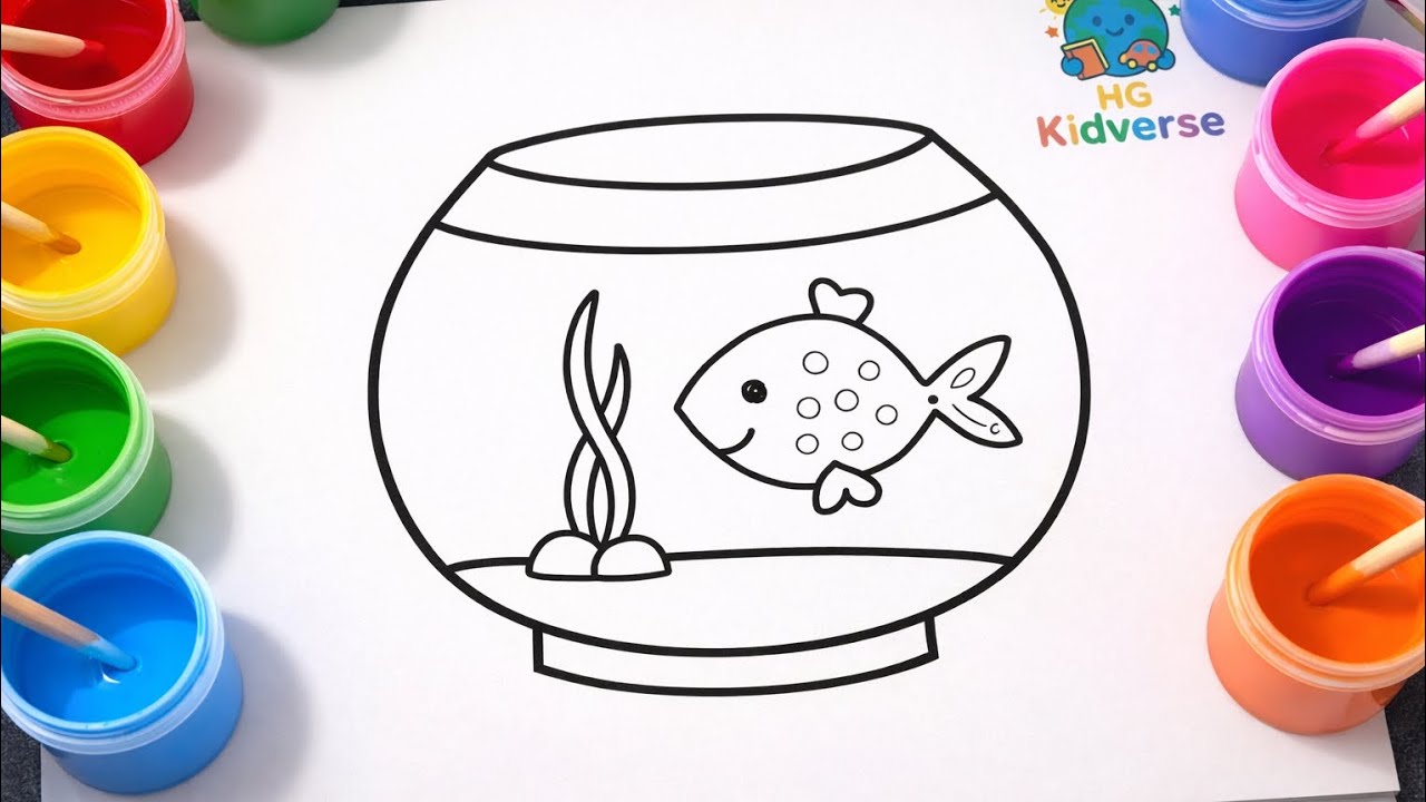 Fish Bowl Drawing & Coloring for Kids 🎨🐟 | Learn Colors | HG Kidverse 