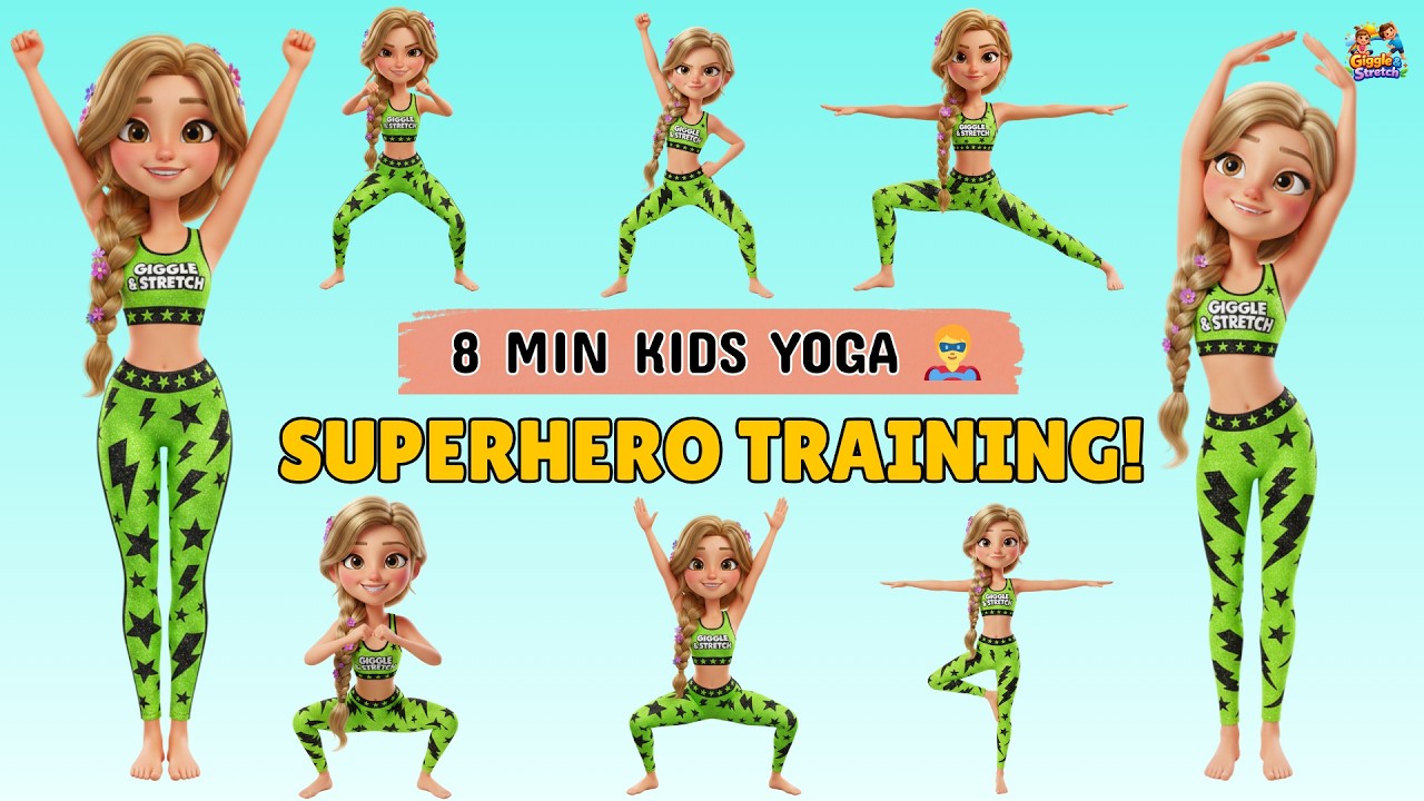 8 Min Superhero Yoga for Kids | Train Like a Hero | Giggle & Stretch
