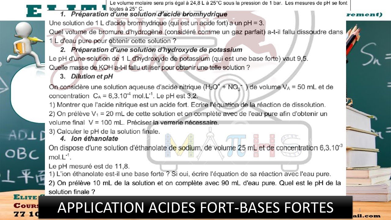 (TLES/PC) 📽 Exercice Application cours ACIDES FORTS-BASES FORTES-REACTION ACIDE FORT/BASE FORTE ⚗🔬