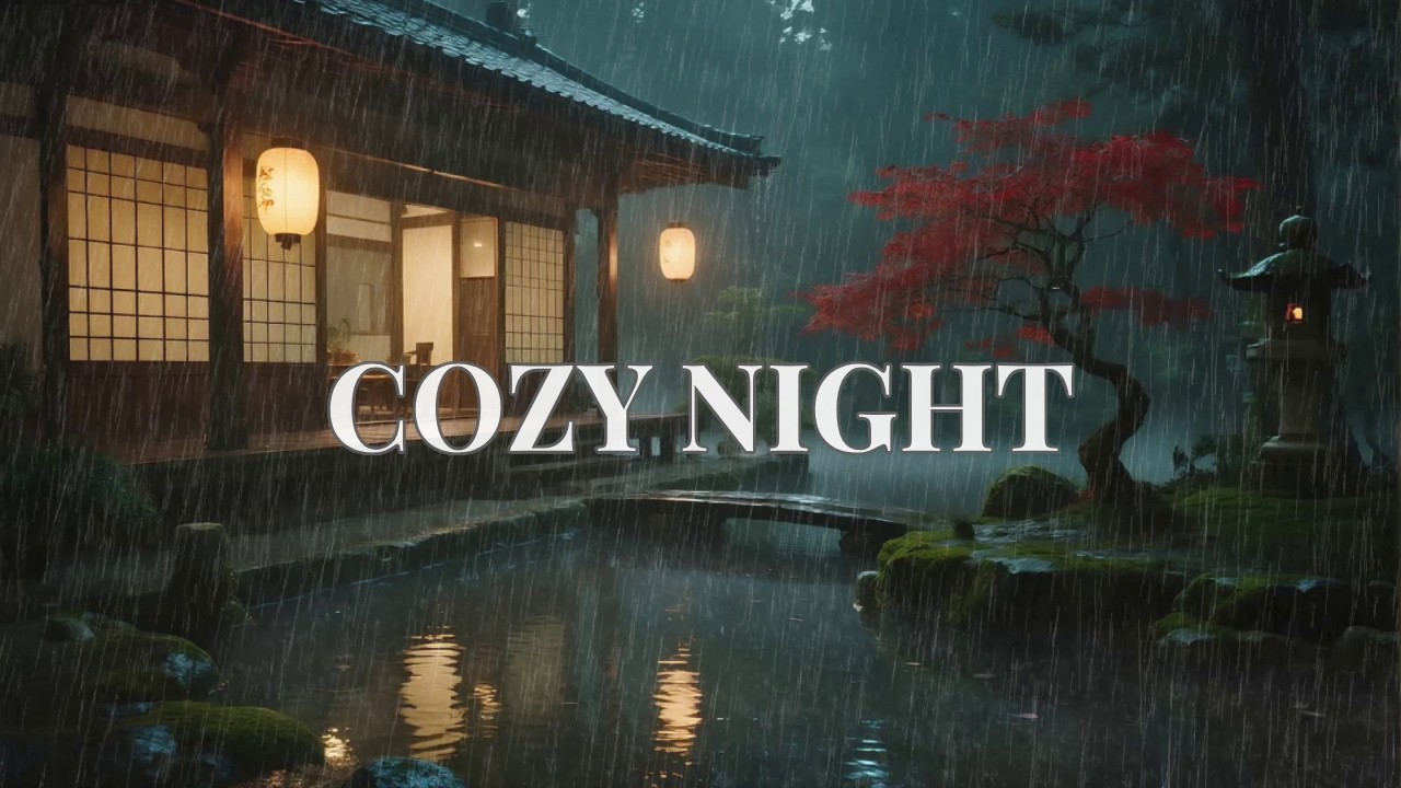 12 Hours Magical Night Rain at a Red Maple Garden with Warm Lanterns for Your Deepest Sleep Ever