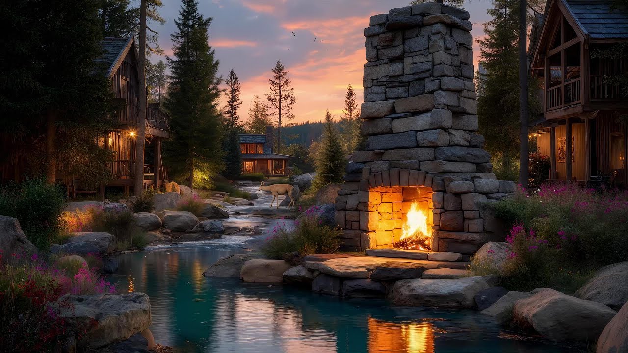 Forest Sunset Ambience by the Stream | Forest Stream & Bird Sounds for Sleep, Study, Focus