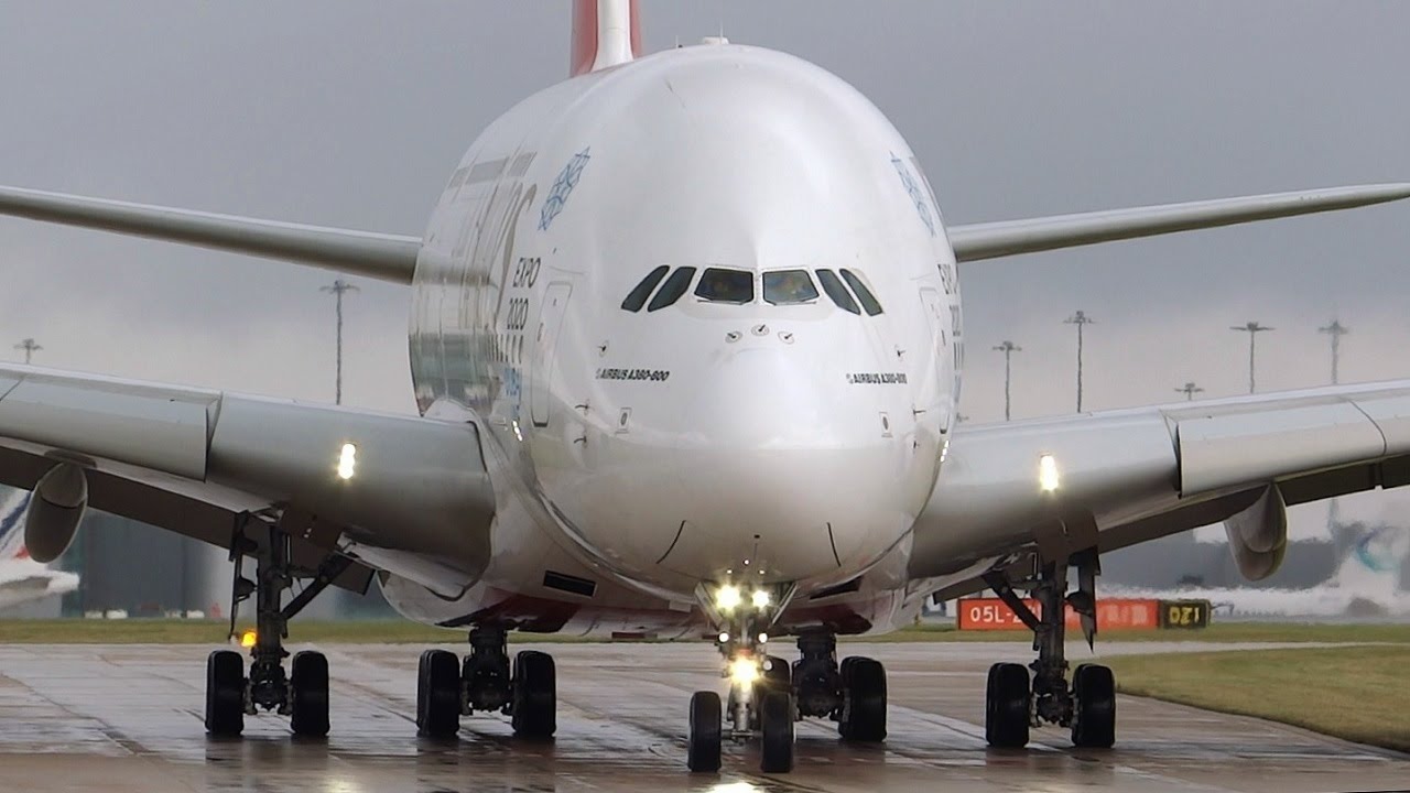 Virgin 747 & Emirates A380 at Manchester Airport | Awesome Wet Spray Takeoffs!